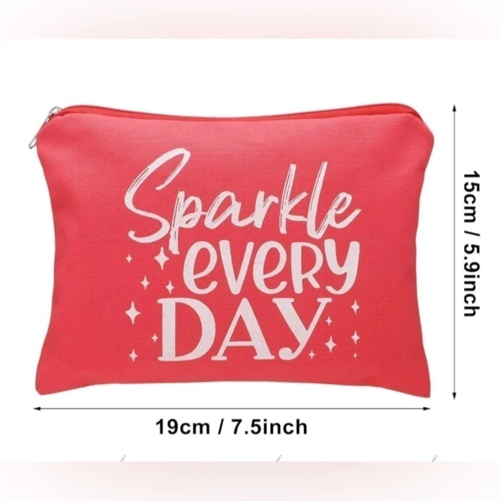 “Sparkle Every Day” Makeup Bag, Travel Pouch, Red, White